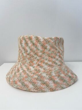 Anthropologie Space Dye Nubby Bucket Hat Multicolored Knit Pattern Orange Green